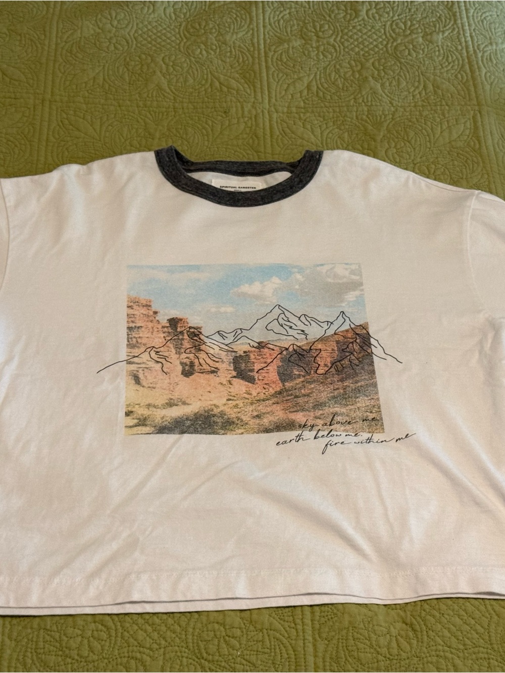 Spiritual Gangster White Tee with Gray Trim